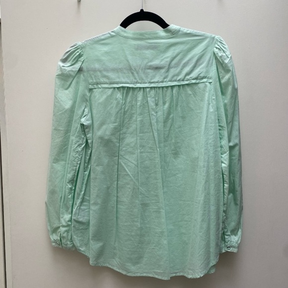 Joie Textured Vesta Pintuck Puff Sleeve Cotton Blouse in Mint Green, Size S - Picture 6 of 9